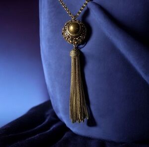 Vtg. Brass Long Chain Tassel Necklace